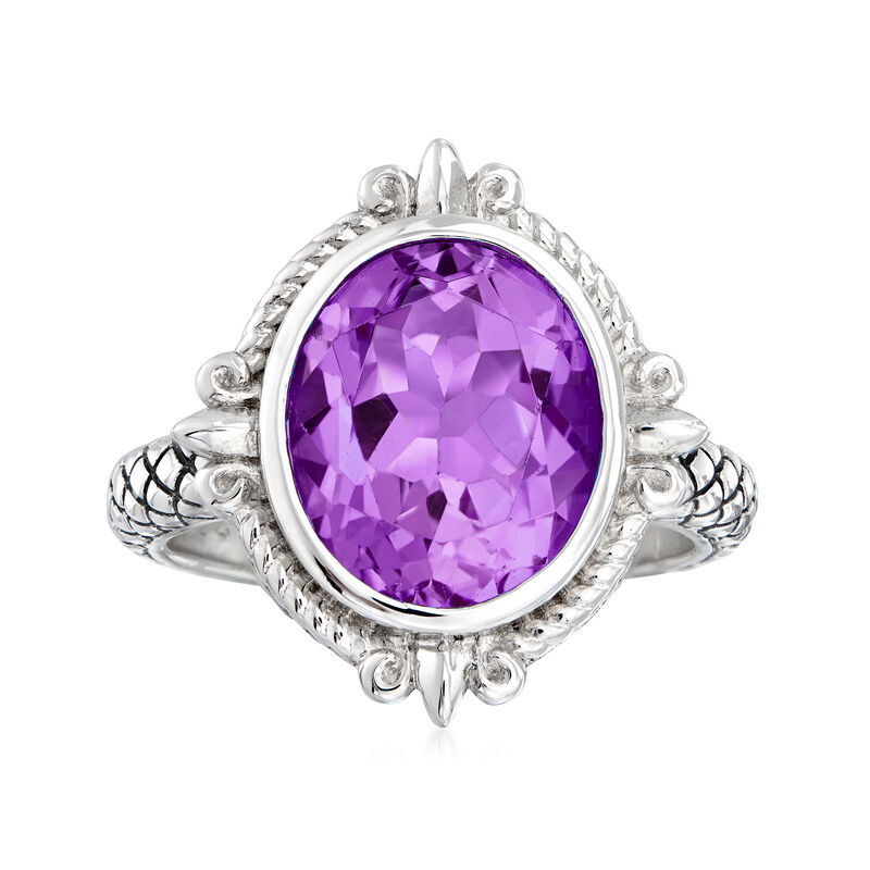 Andrea Candela &quot;Fleur De Lis&quot; 4.31 Carat Amethyst Ring in Sterling Silver. Size 7 image number 0