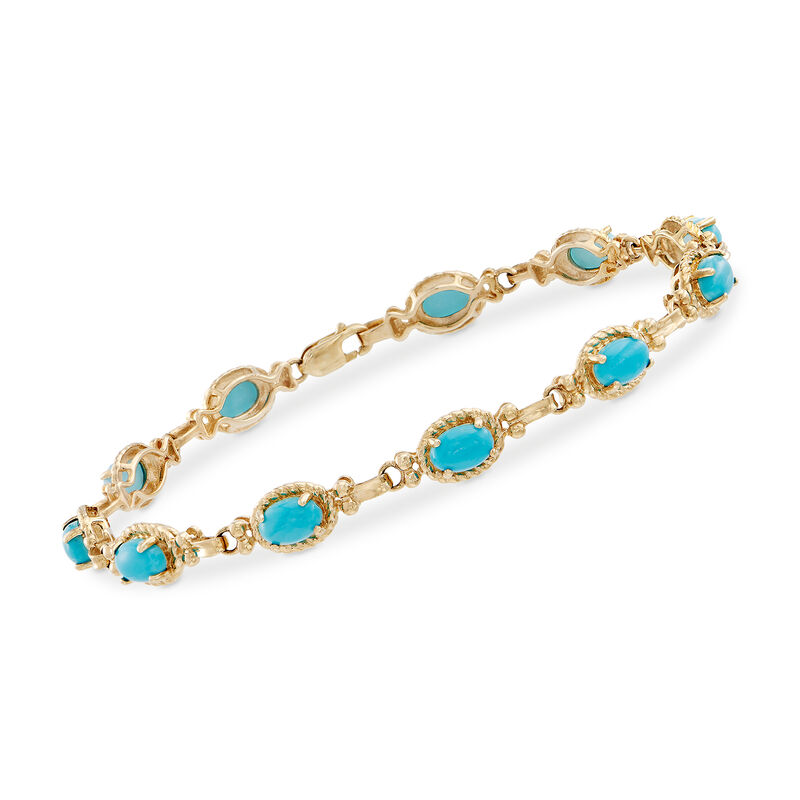 Oval Turquoise Bracelet in 14kt Yellow Gold. 7&quot; image number 0