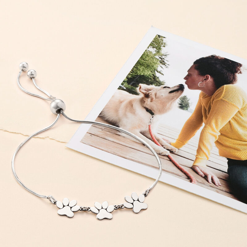 Sterling Silver Paw Print Trio Bolo Bracelet image number 3
