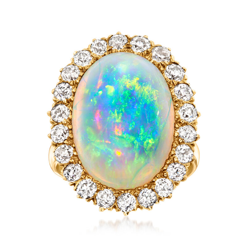 C. 1920 Vintage Opal Ring with 1.10 ct. t.w. Diamonds in 12kt Yellow Gold image number 0