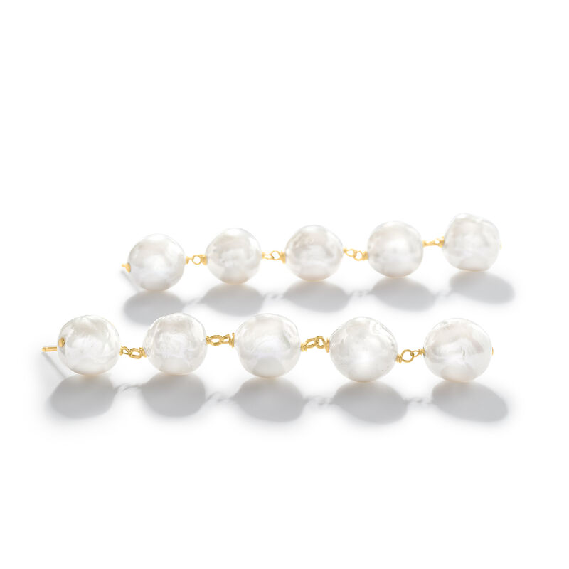 10-11mm Cultured Baroque Pearl Linear Drop Earrings in 14kt Yellow Gold image number 3