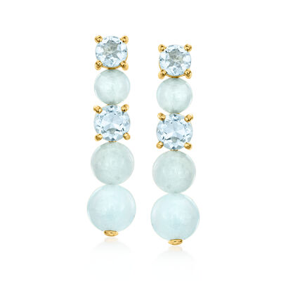 9.00 ct. t.w. Milky Aquamarine and 1.90 ct. t.w. Sky Blue Topaz Drop Earrings in 18kt Gold Over Sterling