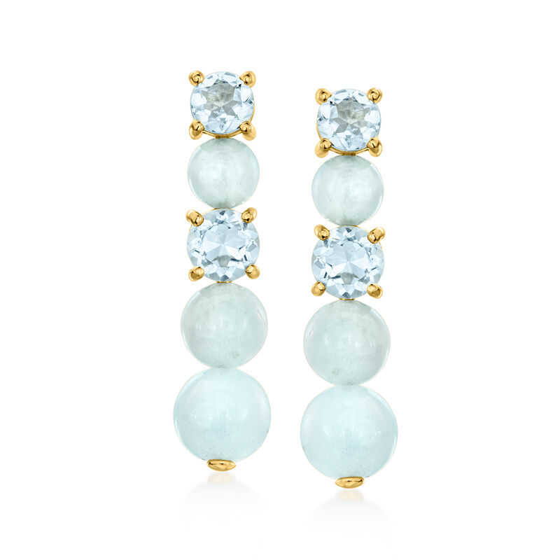 9.00 ct. t.w. Milky Aquamarine and 1.90 ct. t.w. Sky Blue Topaz Drop Earrings in 18kt Gold Over Sterling image number 0