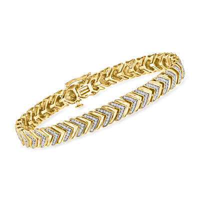 1.00 ct. t.w. Diamond Chevron-Link Bracelet in 18kt Gold Over Sterling