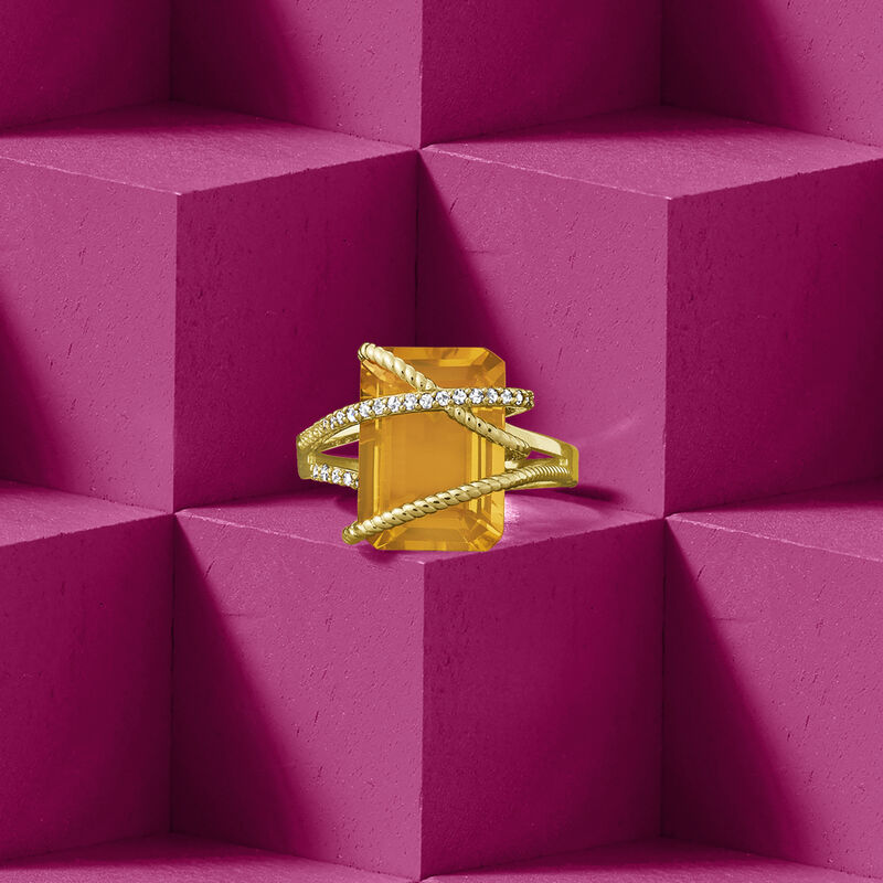 7.00 Carat Citrine and .15 ct. t.w. Diamond Ring in 14kt Yellow Gold image number 3