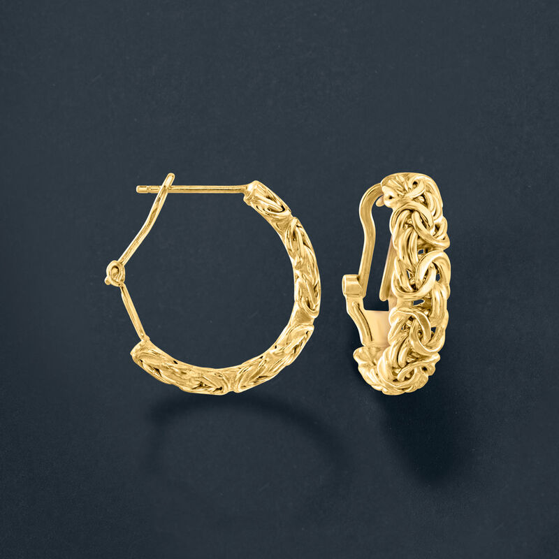 18kt Gold Over Sterling Byzantine Hoop Earrings image number 2
