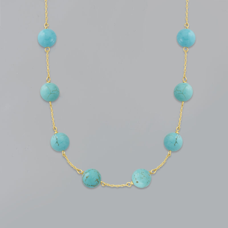 8mm Turquoise Bead Station Necklace in 14kt Yellow Gold image number 2