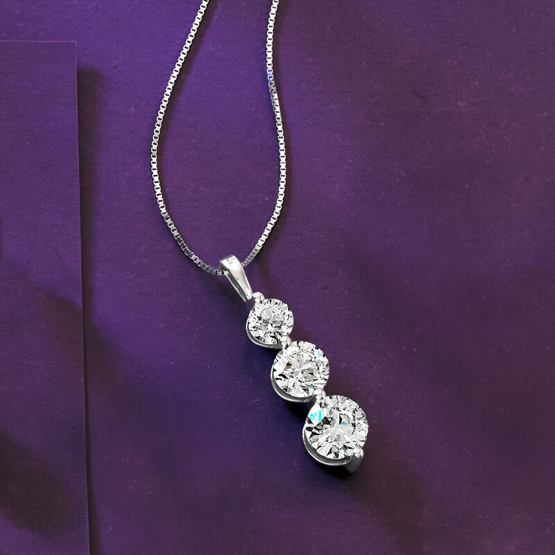 3.00 ct. t.w. Lab-Grown Diamond Three-Stone Pendant Necklace in 14kt White Gold image number 3