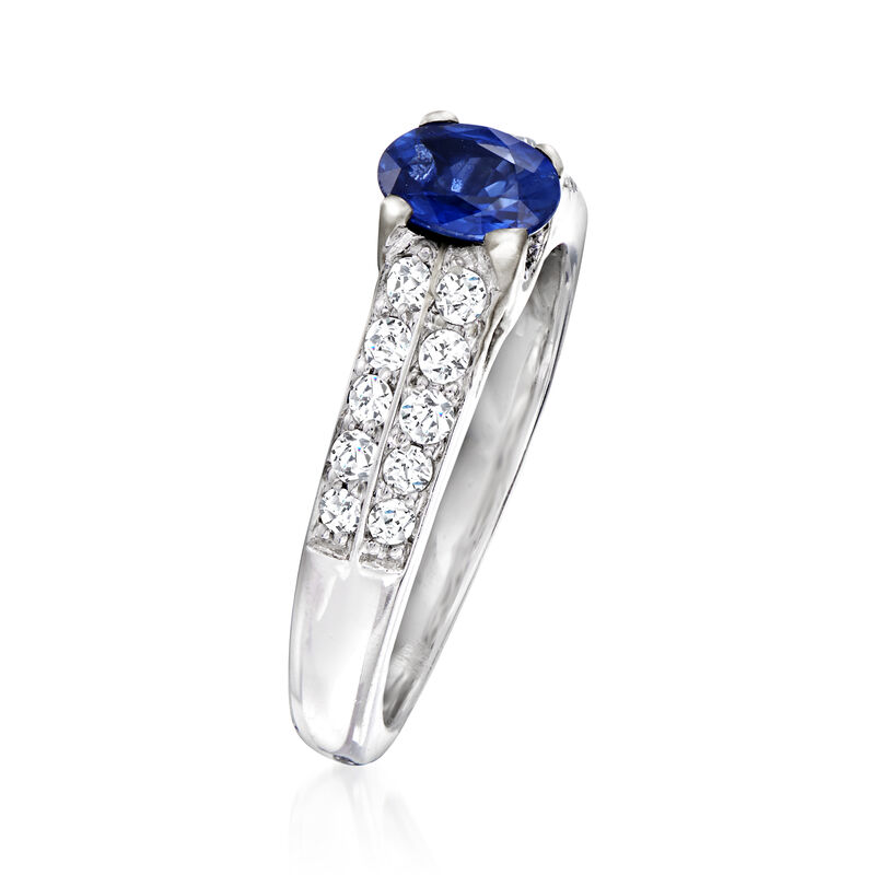 C. 1990 Vintage .65 Carat Sapphire and .60 ct. t.w. Diamond Ring in 14kt White Gold. Size 7 image number 2