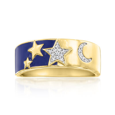 Diamond Celestial Ring with Blue Enamel in 18kt Gold Over Sterling