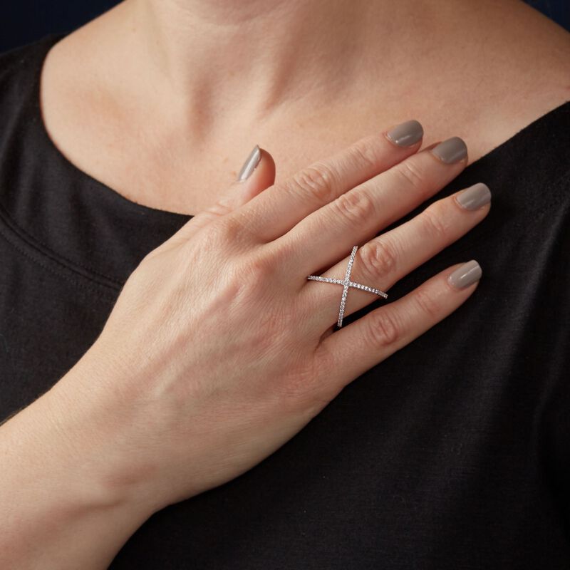 .70 ct. t.w. CZ Open Crisscross Ring in Sterling Silver image number 2