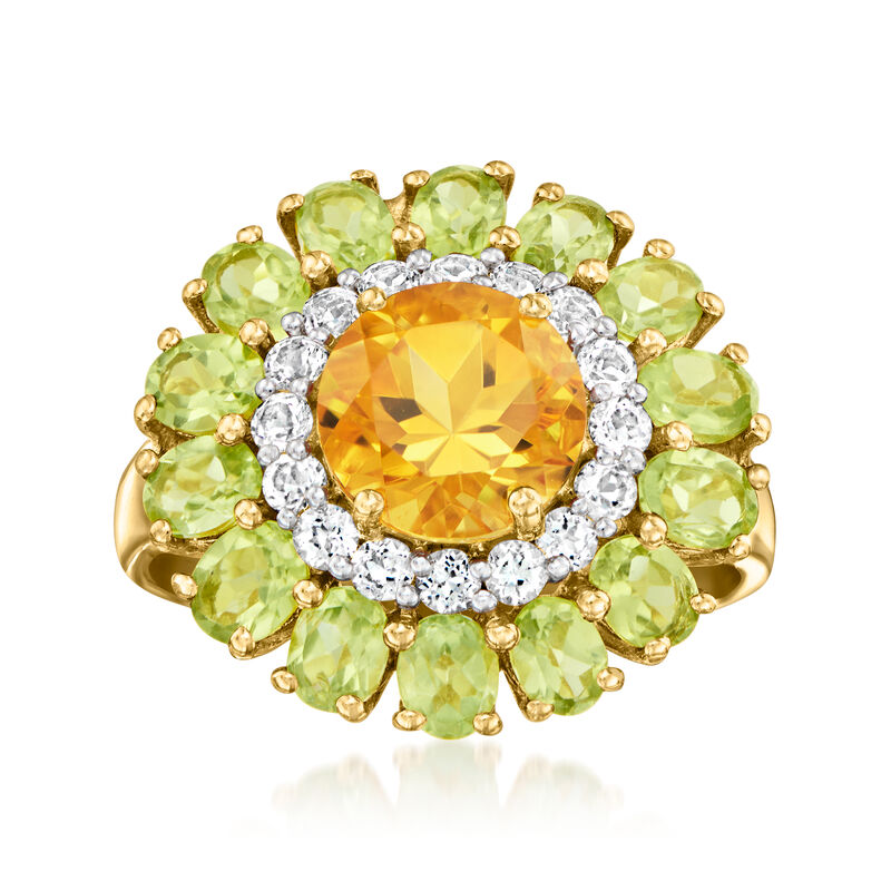 1.60 Carat Citrine, 2.10 ct. t.w. Peridot and .30 ct. t.w. White Topaz Ring in 18kt Gold Over Sterling image number 0