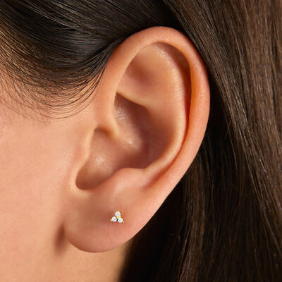 Diamond Three-Stone Flat-Back Stud Earrings in 14kt Yellow Gold