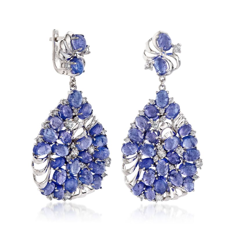 48.25 ct. t.w. Tanzanite and 3.50 ct. t.w. White Zircon Drop Earrings in Sterling Silver image number 2