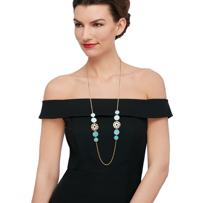C. 2000 Vintage Ippolita Turquoise and Mother-Of-Pearl Station Necklace in 18kt Yellow Gold image number 1