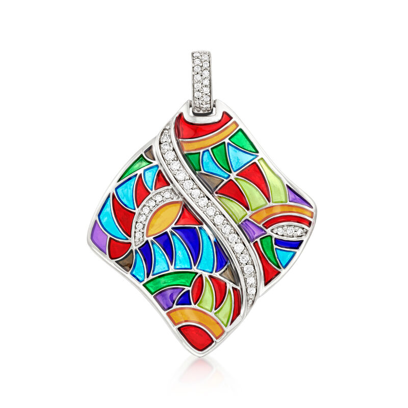Belle Etoile "Tropicalia" Multicolored Enamel and .20 ct. t.w. CZ Pendant in Sterling Silver image number 0
