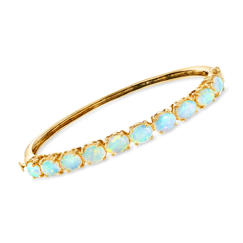 C. 1980 Vintage Opal Bangle Bracelet in 14kt Yellow Gold image number 0