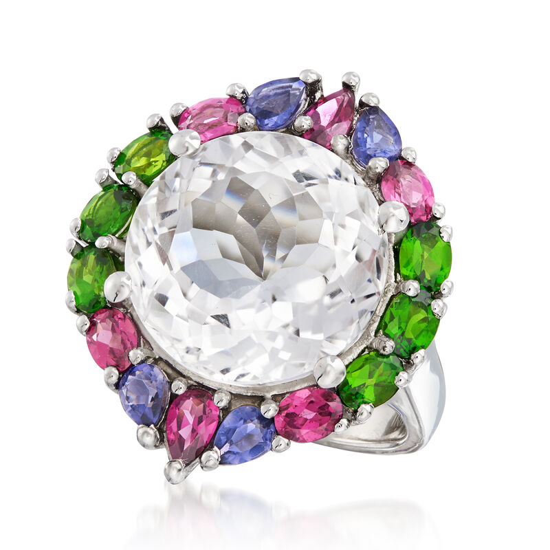 Rock Crystal and 2.70 ct. t.w. Multi-Gemstone Ring in Sterling Silver image number 3