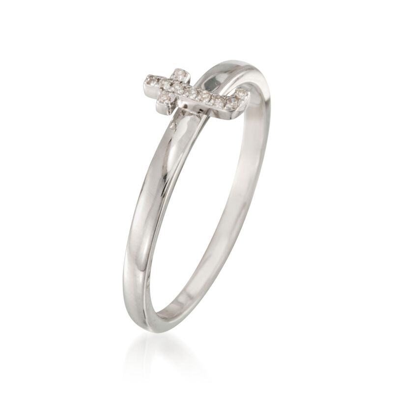 Diamond Accent Mini Initial &quot;T&quot; Ring in Sterling Silver image number 2
