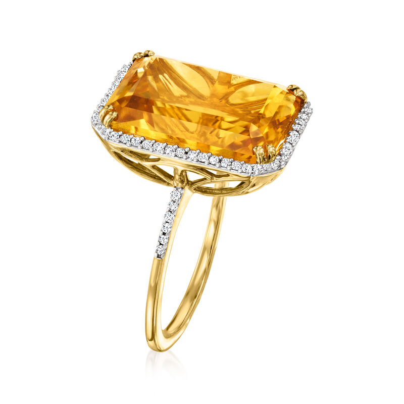 11.00 Carat Citrine Ring with .22 ct. t.w. Diamonds in 14kt Yellow Gold image number 2