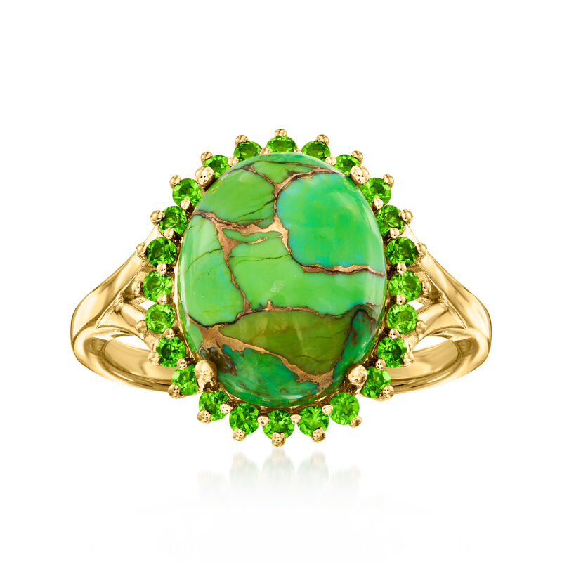 Green Turquoise Ring with .30 ct. t.w. Chrome Diopsides in 18kt Gold Over Sterling image number 0