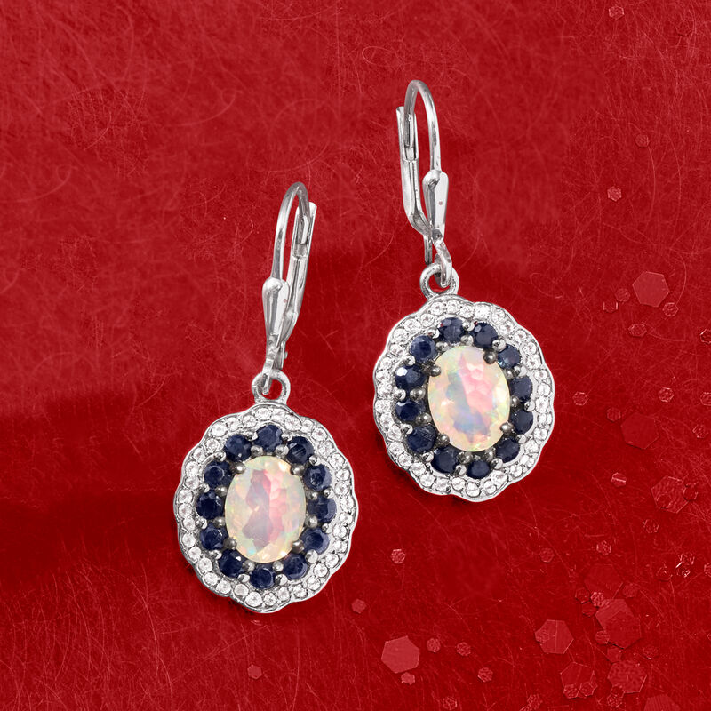 Opal, 1.30 ct. t.w. Sapphire and .30 ct. t.w. Topaz Drop Earrings in Sterling Silver image number 2