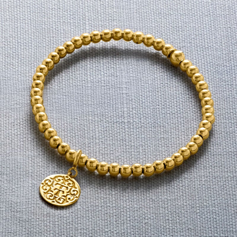 4mm 18kt Gold Vermeil Bead Stretch Bracelet with Removable 18kt Gold Over Sterling "T and T Twin Talk" Logo Charm image number 2