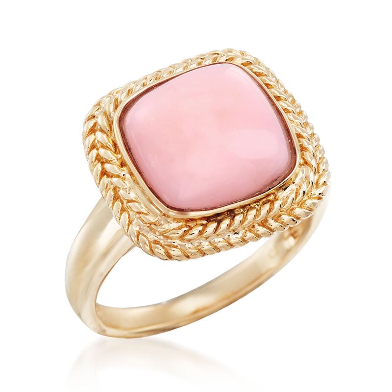 11mm Square Pink Opal Ring in 14kt Yellow Gold image number 2