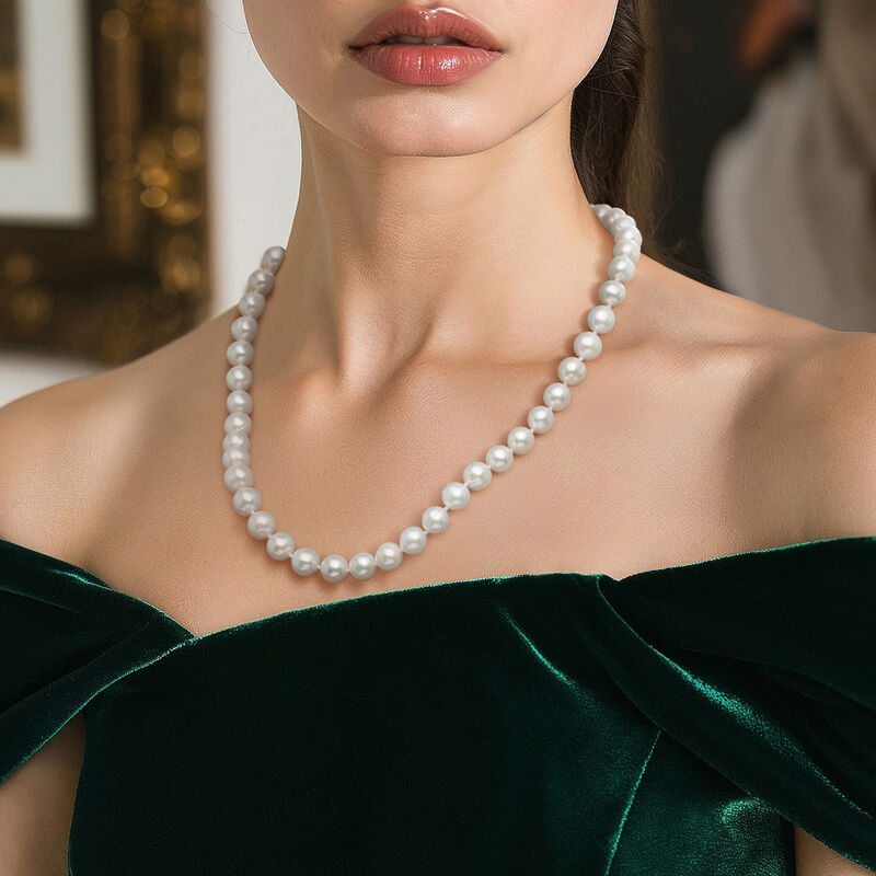 8-9mm Cultured Pearl Necklace with Sterling Silver. 18&quot; image number 0