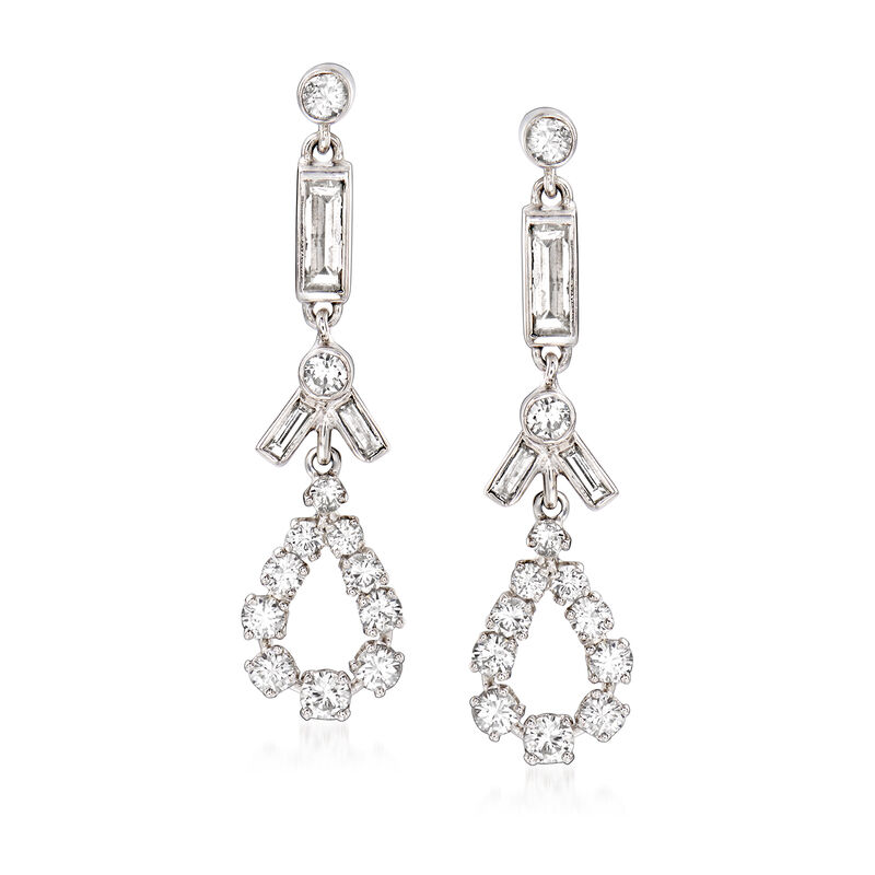 C. 1990 Vintage 1.80 ct. t.w. Diamond Drop Earrings in Platinum and 14kt White Gold image number 0