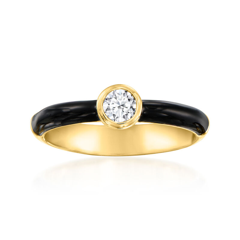 .25 Carat Bezel-Set Lab-Grown Diamond Ring with Black Enamel in 18kt Gold Over Sterling image number 0