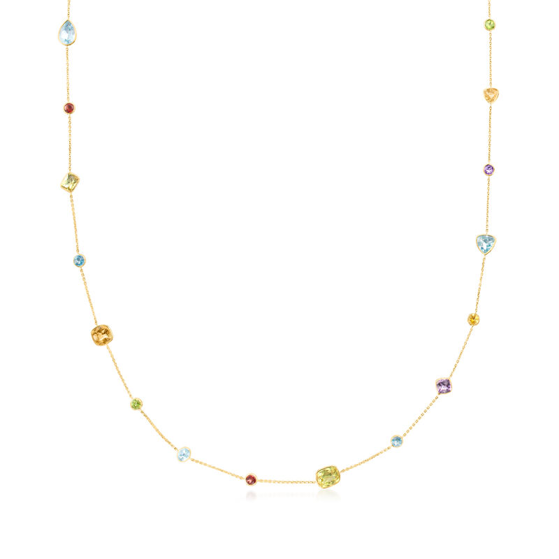 C. 1980 Vintage 33.20 ct. t.w. Multi-Gemstone Station Necklace in 14kt Yellow Gold image number 0
