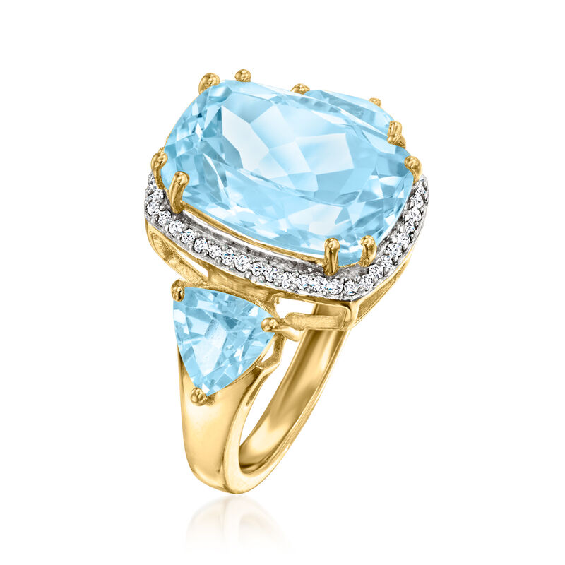 7.55 ct. t.w. Sky Blue Topaz and .13 ct. t.w. Diamond Ring in 18kt Gold Over Sterling image number 2