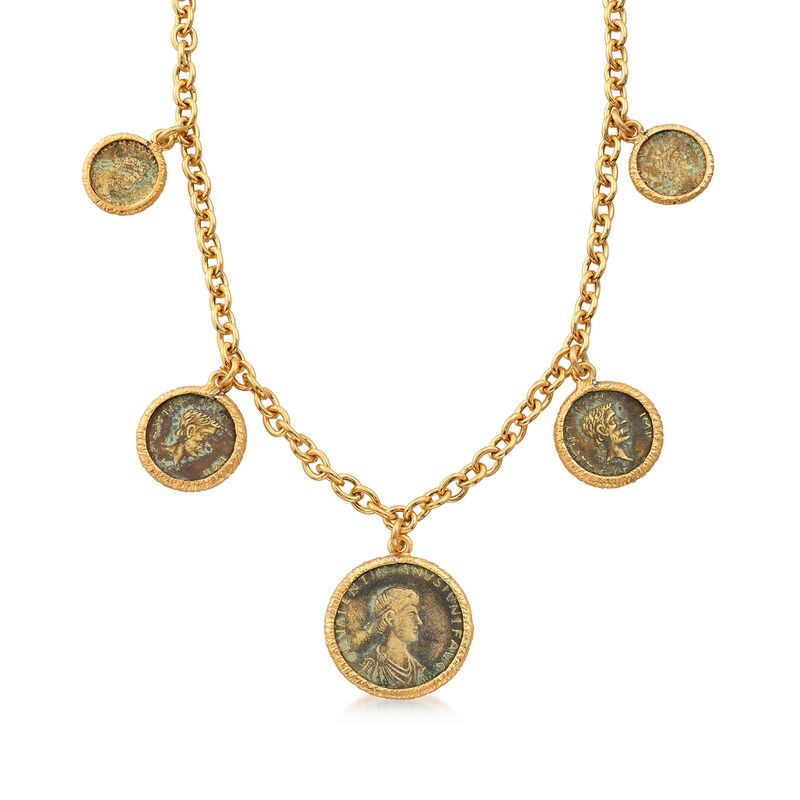 Italian Multi-Bronze Coin Necklace in 18kt Gold Over Sterling image number 0