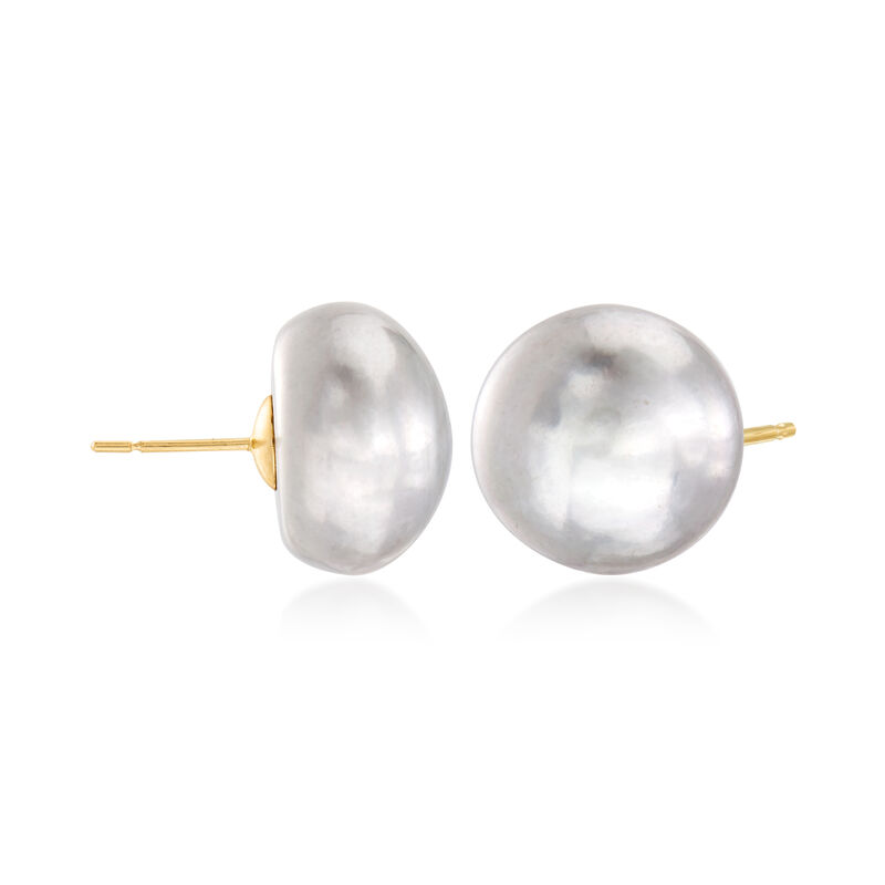14-15mm Gray Cultured Pearl Stud Earrings in 14kt Yellow Gold image number 0