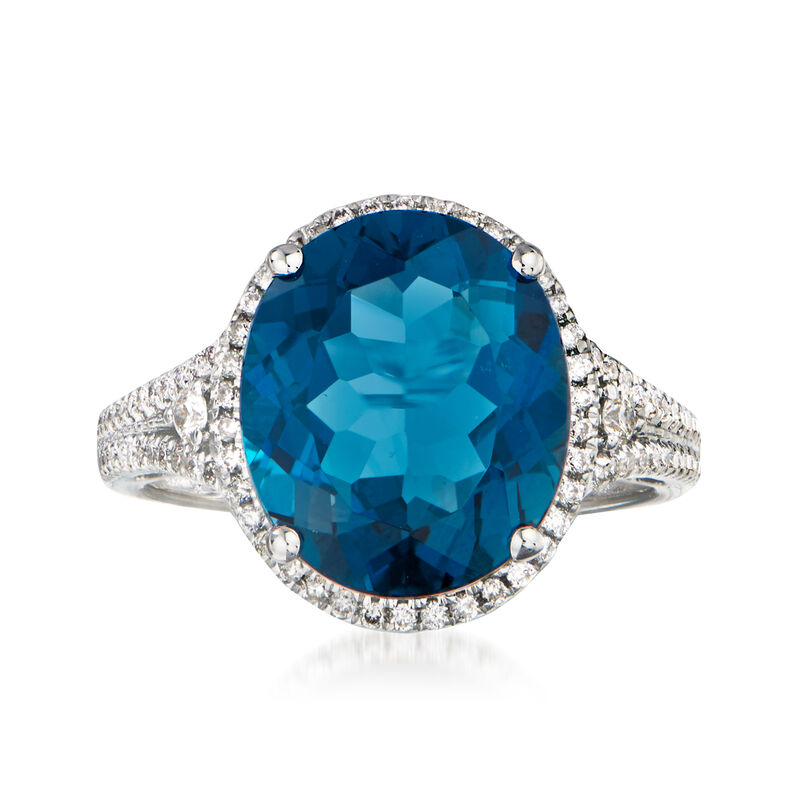 7.00 Carat London Blue Topaz and .32 ct. t.w. Diamond in 14kt White Gold image number 0