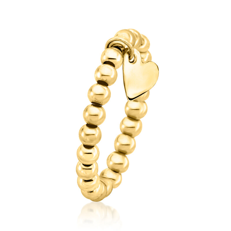 3mm 14kt Yellow Gold Bead Stretch Ring with Heart Charm. Medium (7 - 8) image number 2