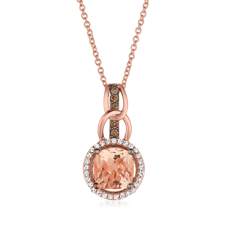 Le Vian &quot;Chocolatier&quot; 1.00 ct. t.w. Peach Morganite Pendant Necklace with .17 ct. t.w. Chocolate and Vanilla Diamonds in 14kt Strawberry Gold. 18&quot; image number 0