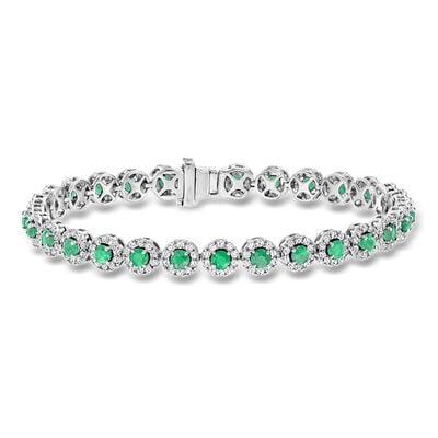 3.20 ct. t.w. Emerald and 2.68 ct. t.w. Diamond Tennis Bracelet in 14kt White Gold
