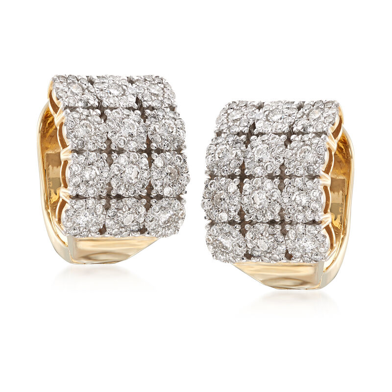 2.00 ct. t.w. Diamond Three-Row Hoop Earrings in 14kt Yellow Gold. 5/8&quot; image number 3