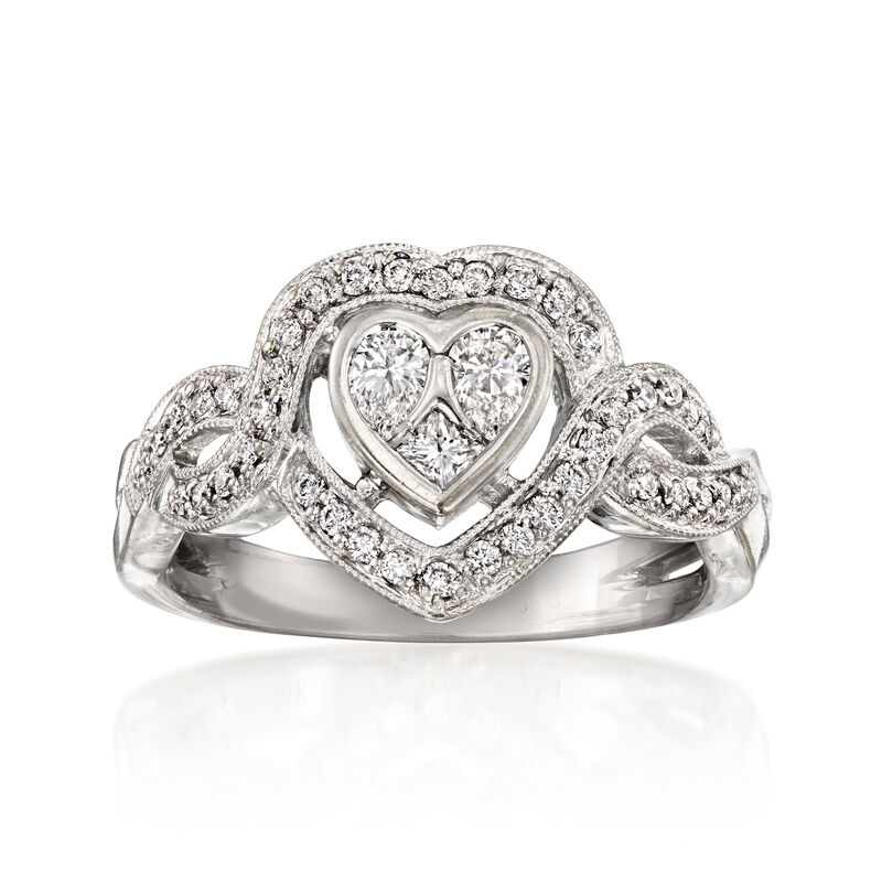 C. 1990 Vintage .57 ct. t.w. Diamond Heart Ring in 14kt White Gold. Size 7 image number 0