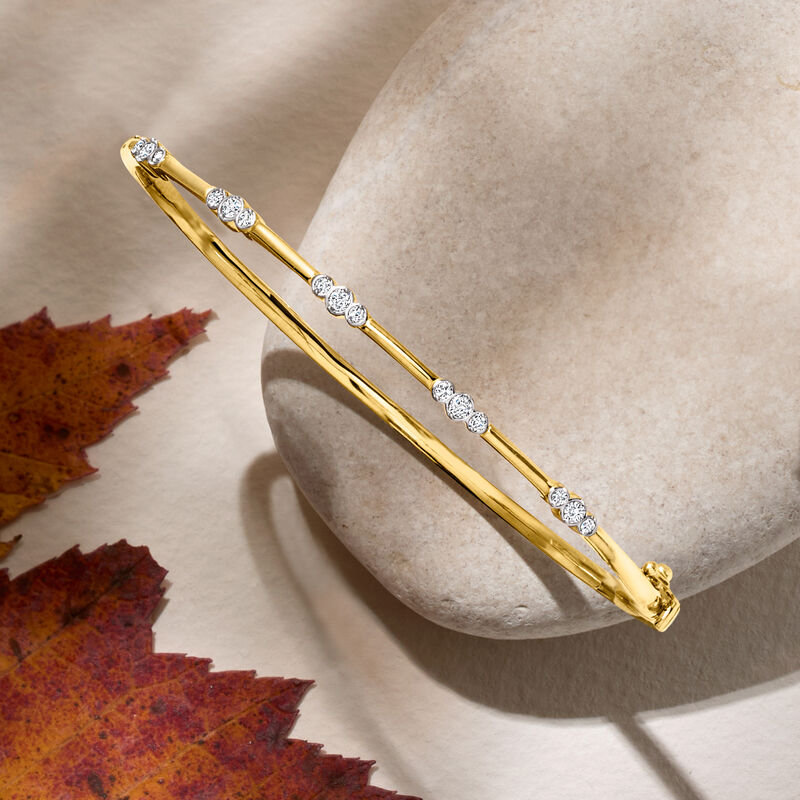 .33 ct. t.w. Diamond Trio Station Bangle Bracelet in 18kt Gold Over Sterling image number 2