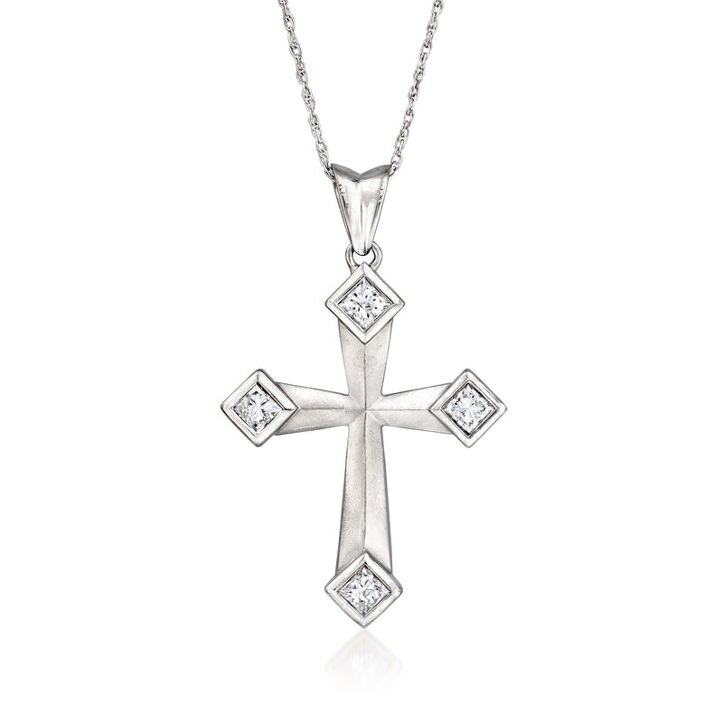 C. 1990 Vintage 1.00 ct. t.w. Diamond Cross Pendant Necklace in 14kt White Gold. 18&quot; image number 0