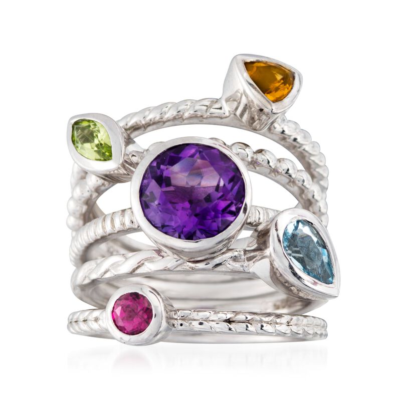 2.30 ct. t.w. Multi-Stone Jewlery Set: Five Rings in Sterling Silver. Size 5 image number 0