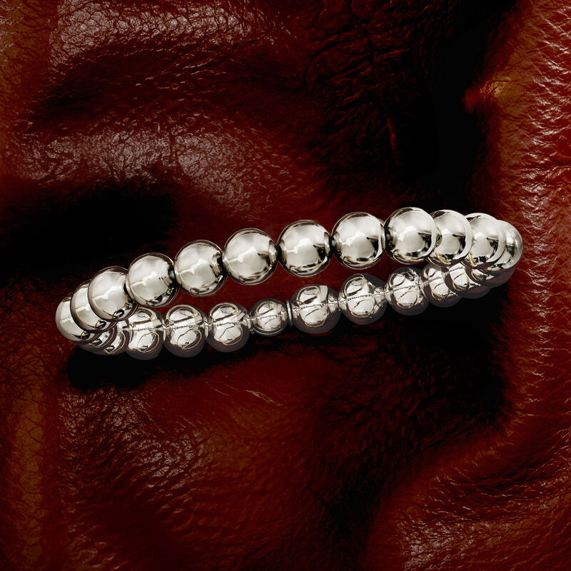Italian 8mm Sterling Silver Bead Stretch Bracelet image number 4