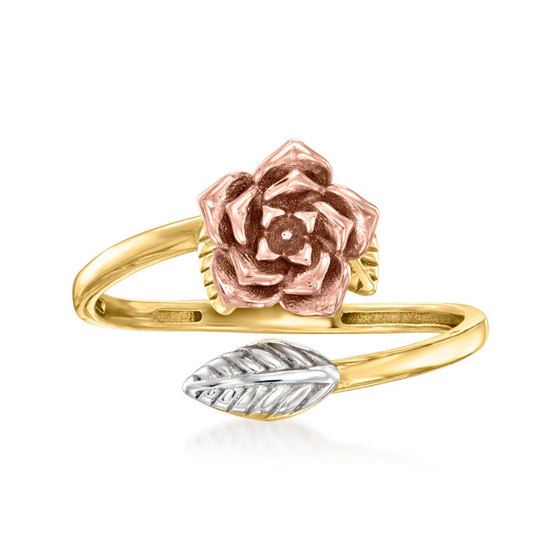 14kt Tri-Colored Gold Rose and Leaf Bypass Ring image number 0
