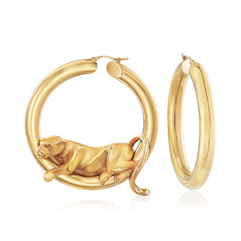 C. 1990 Vintage Charles Garnier Panther Hoop Earrings in 18kt Yellow Gold image number 0