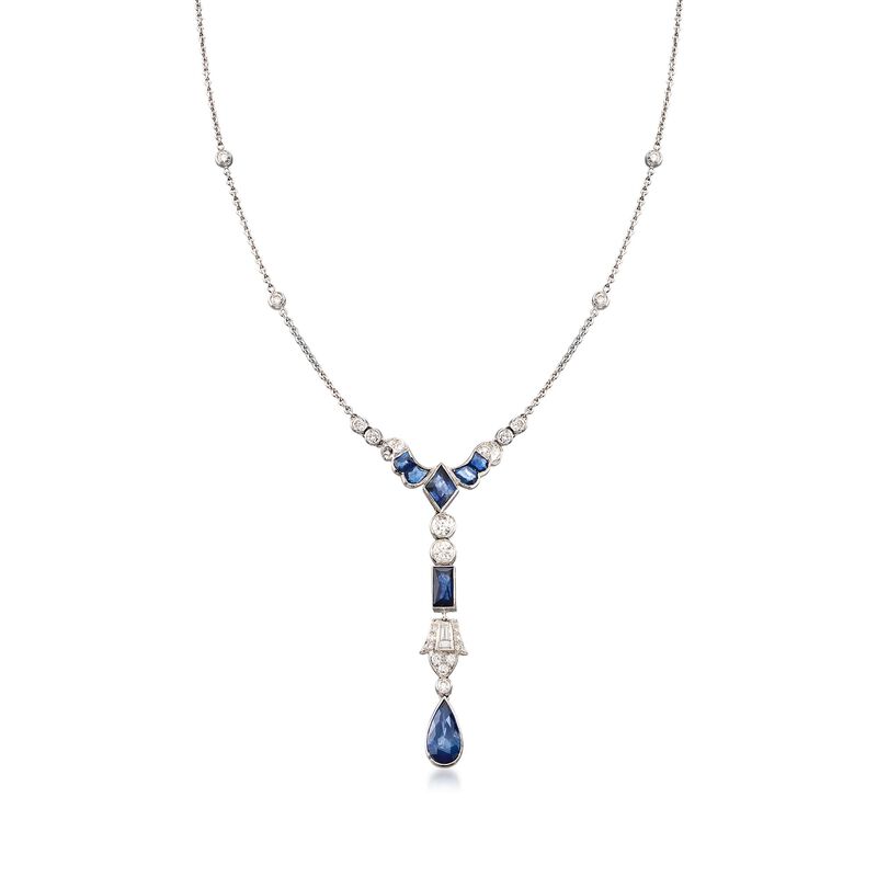 C. 2000 Vintage 3.95 ct. t.w. Sapphire and 1.00 ct. t.w. Diamond Drop Necklace in 14kt White Gold. 16&quot; image number 1