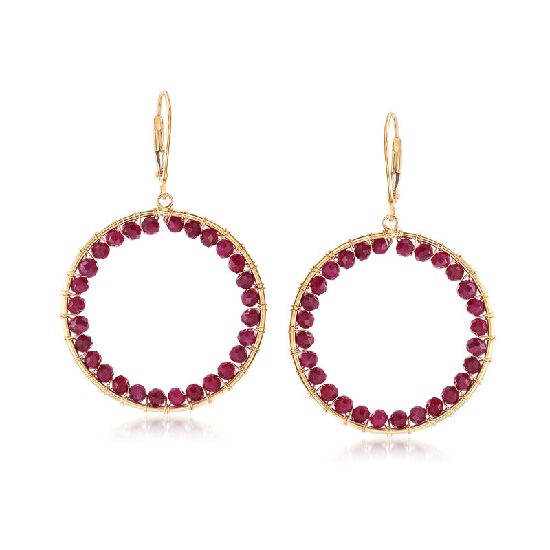 8.00 ct. t.w. Ruby Bead Circle Drop Earrings in 14kt Yellow Gold image number 0