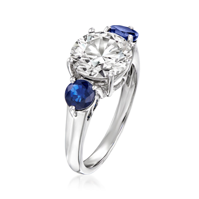 3.00 Carat Lab-Grown Diamond Ring with 1.30 ct. t.w. Sapphires in 14kt White Gold image number 2